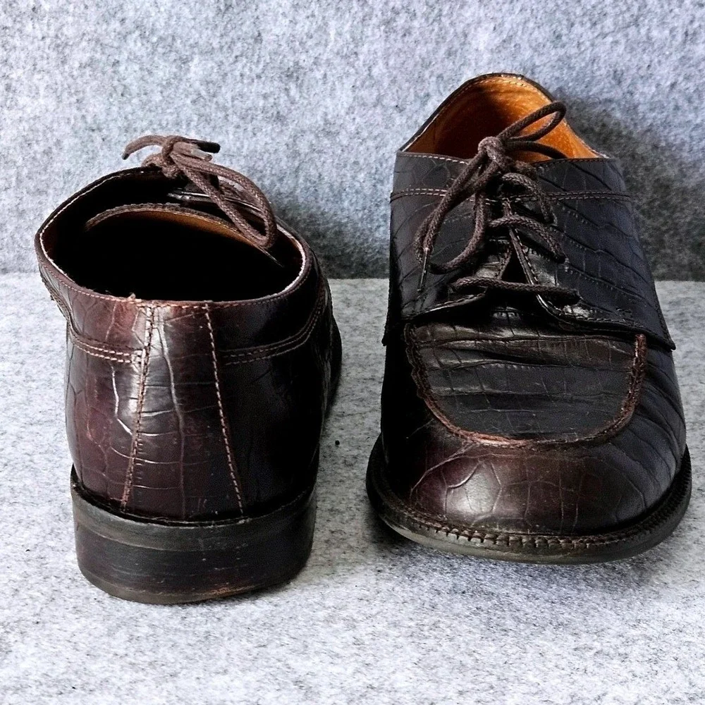 Lauren‎ Ralph Lauren Mens Dark Brown Croc Embossed Leather Apron Toe Oxfords 7.5